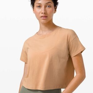 Lululemon Cates Tee Size 6 Beech Wood Crop Tan Shirt Pima Cotton